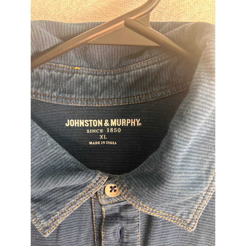 Johnston & Murphy Mens XL Blue Ribbed Cotton Polo Shirt Short Sleeve 74-4510